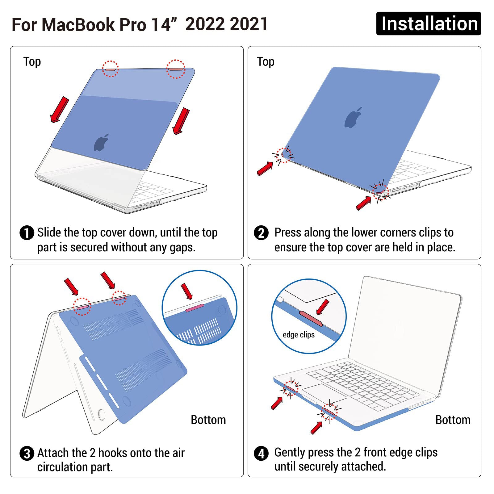 Frosted hard shell case for MacBook Pro 14-inch M2 A2779 and M1 A2442, showcasing its sleek design and keyboard cover.