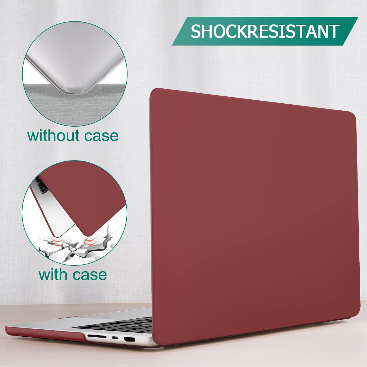 Frosted hard shell case for MacBook Pro 14-inch M2 A2779 and M1 A2442, showcasing its sleek design and keyboard cover.