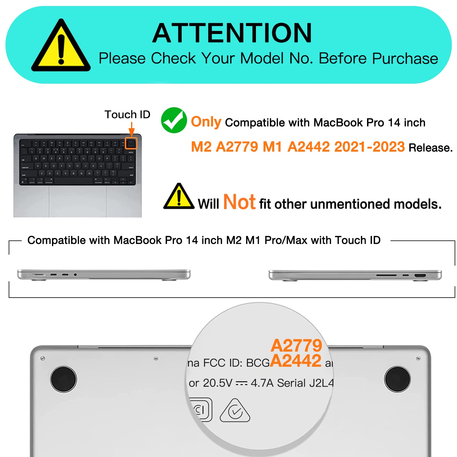 Frosted hard shell case for MacBook Pro 14 inch, designed for M2 A2779 and M1 A2442 models, showcasing its sleek design and protective features.