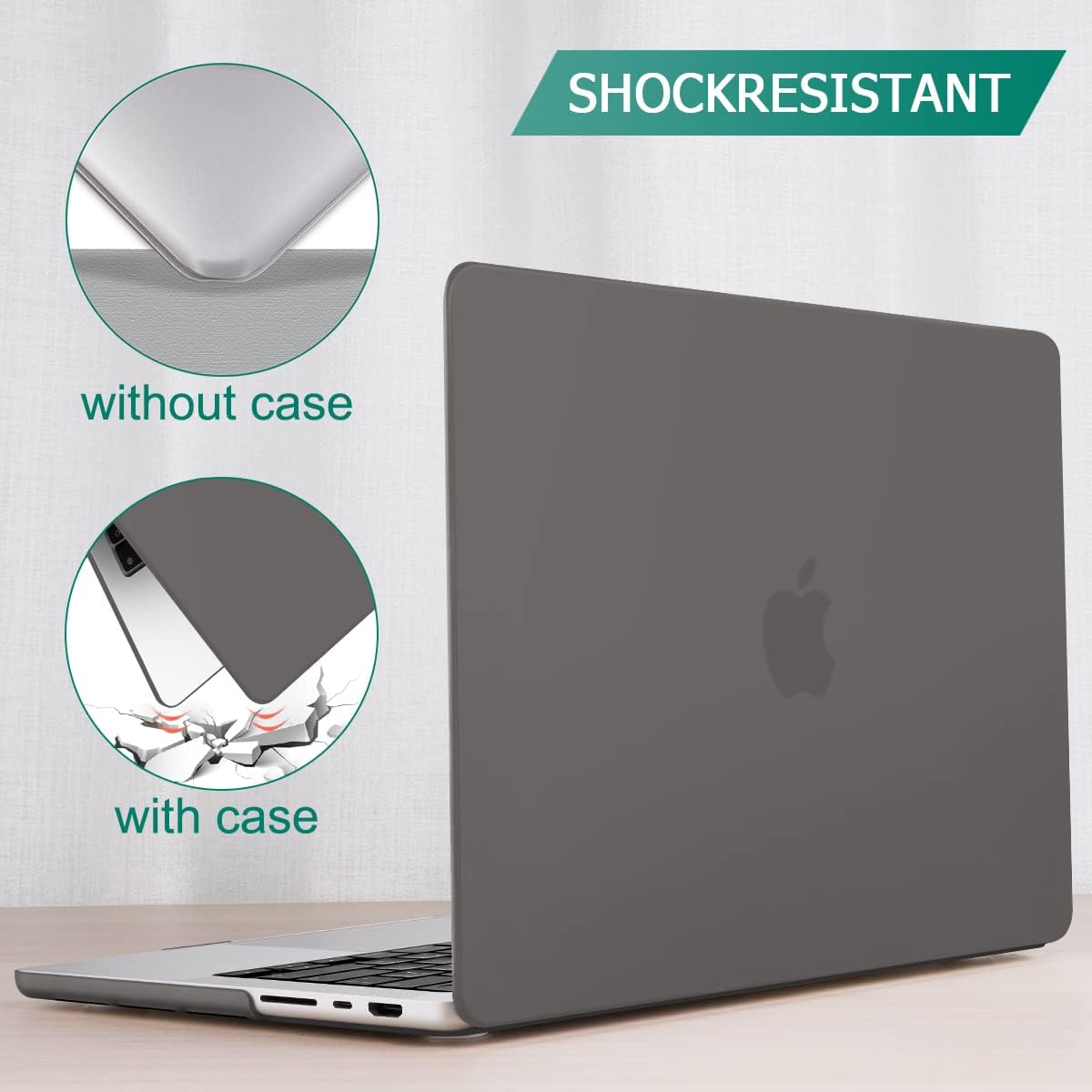 Frosted hard shell case for MacBook Pro 14 inch, designed for M2 A2779 and M1 A2442 models, showcasing its sleek design and protective features.