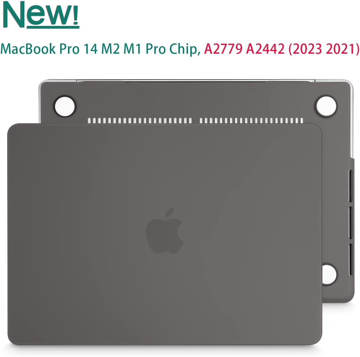 Frosted hard shell case for MacBook Pro 14 inch, designed for M2 A2779 and M1 A2442 models, showcasing its sleek design and protective features.