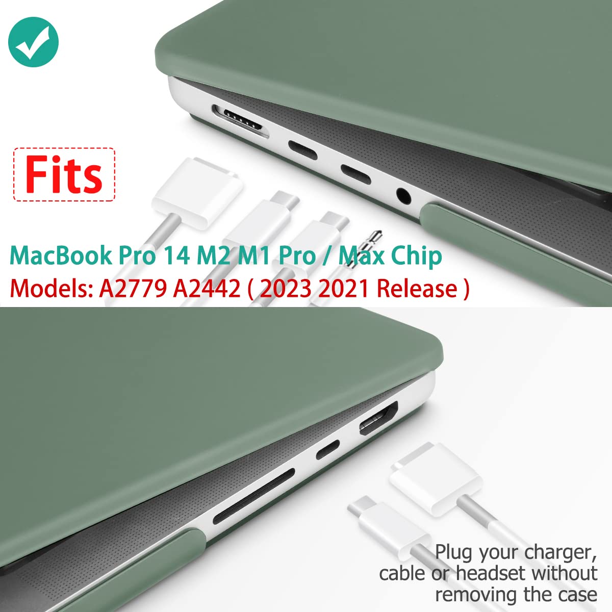 Frosted hard shell case for MacBook Pro 14 inch, designed for M2 A2779 and M1 A2442 models, showcasing its sleek design and protective features.