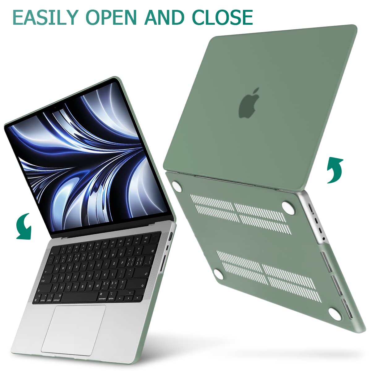 Frosted hard shell case for MacBook Pro 14 inch, designed for M2 A2779 and M1 A2442 models, showcasing its sleek design and protective features.