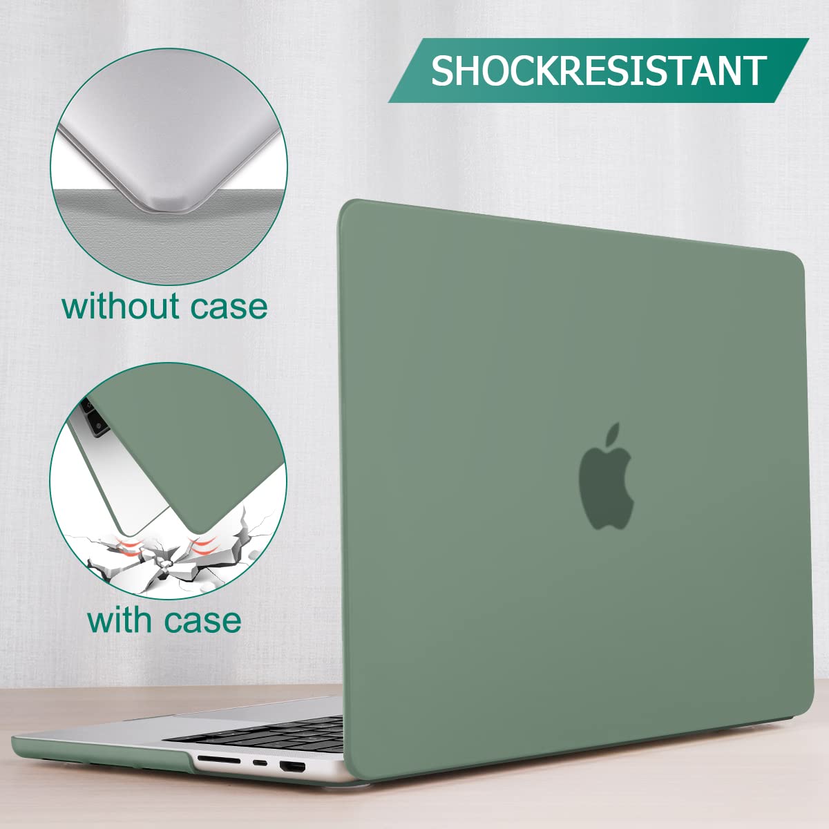 Frosted hard shell case for MacBook Pro 14 inch, designed for M2 A2779 and M1 A2442 models, showcasing its sleek design and protective features.