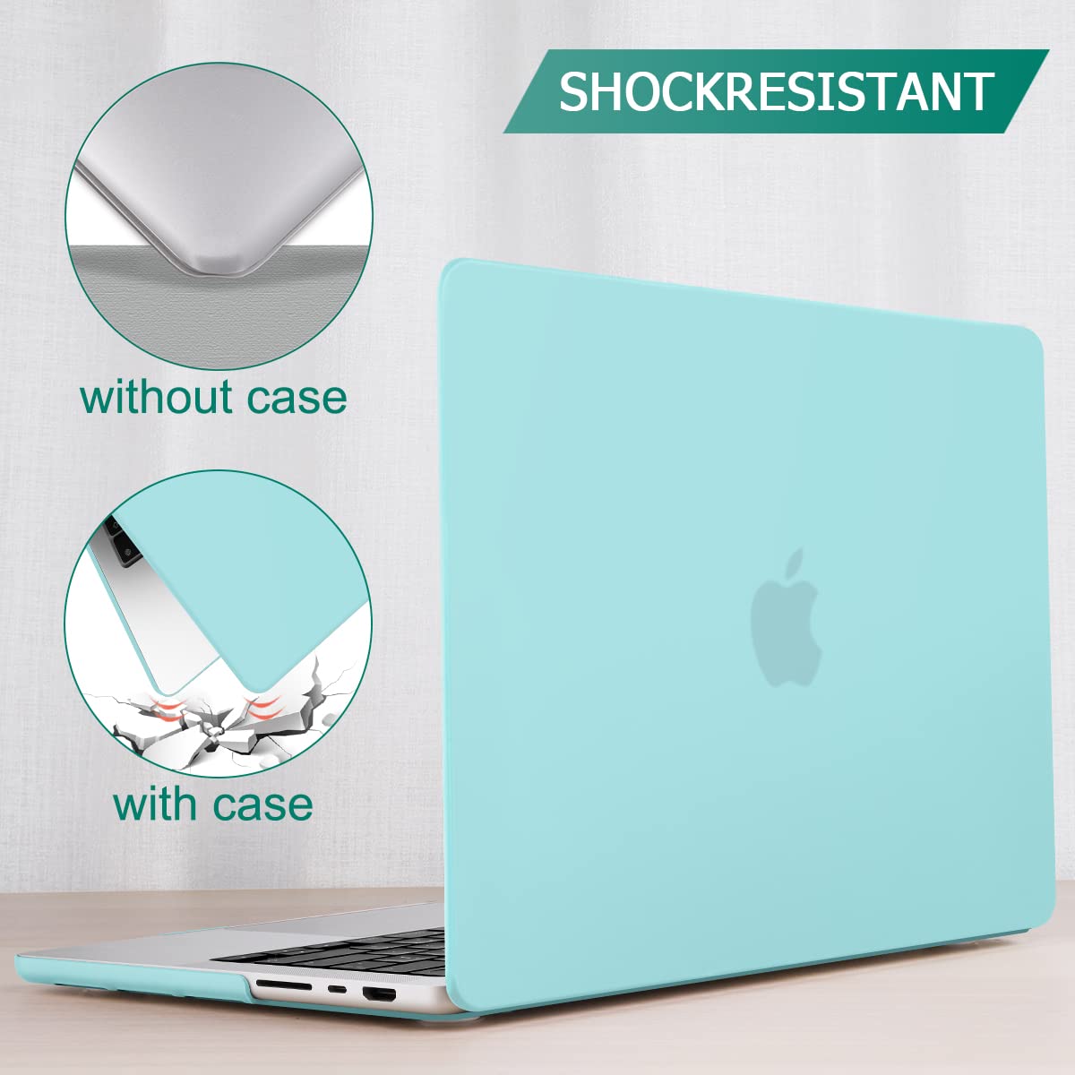 Frosted hard shell case for MacBook Pro 14-inch M2 A2779 and M1 A2442, showcasing its sleek design and keyboard cover.