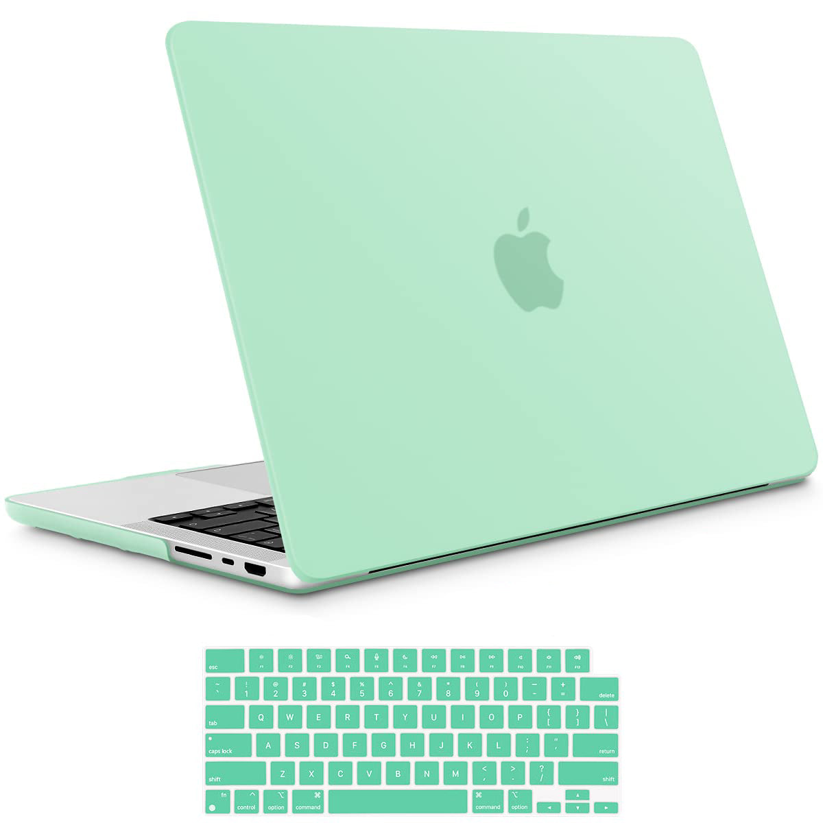 Frosted hard shell case for MacBook Pro 14-inch, designed for M2 A2779 and M1 A2442 models, showcasing its sleek design and keyboard cover.