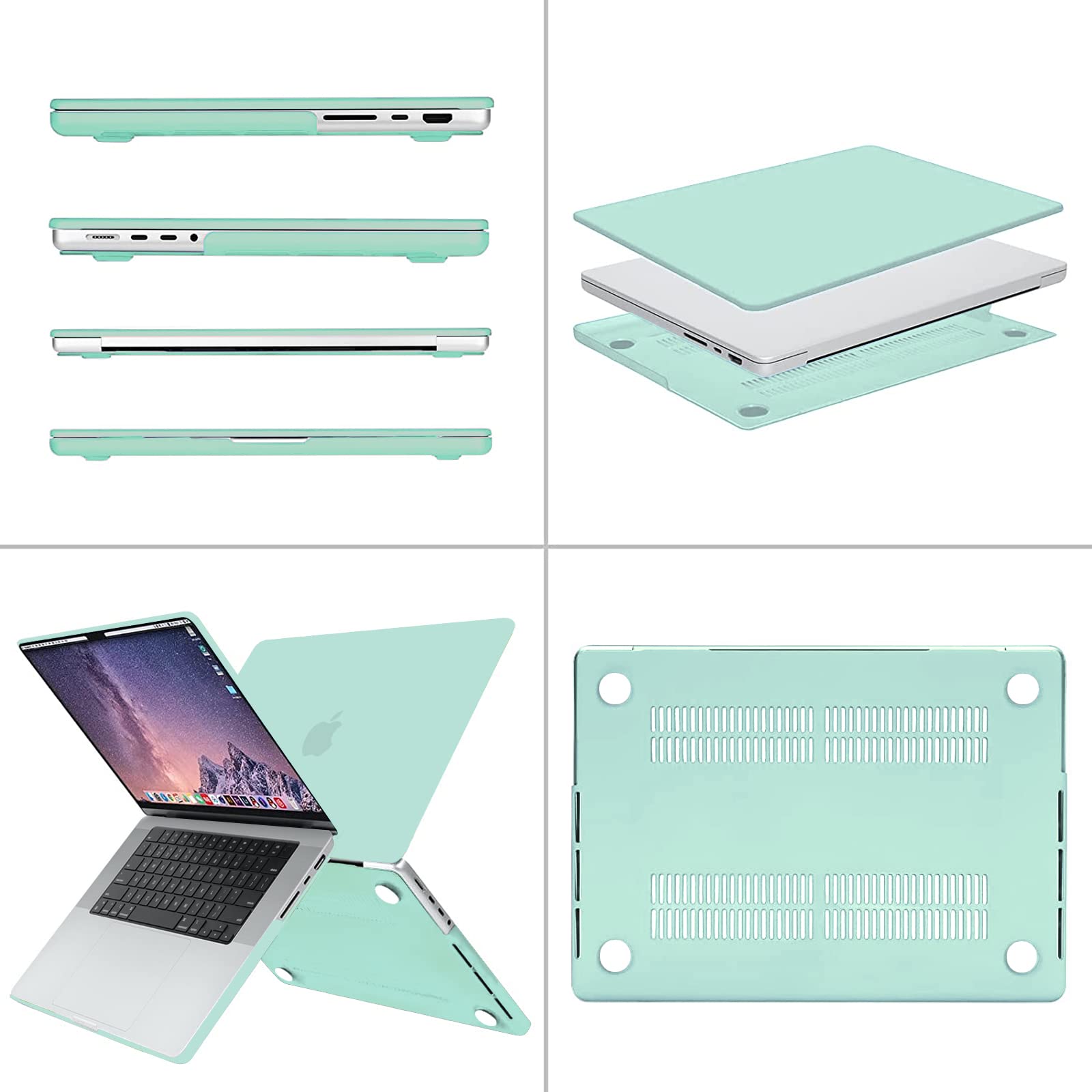 Frosted hard shell case for MacBook Pro 16 inch, designed for 2023, 2022, and 2021 models, showcasing sleek design and keyboard cover.