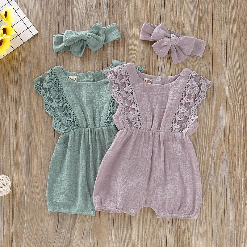 Summer Baby Girl Rompers featuring flare sleeves, made of soft cotton, perfect for newborns and toddlers.