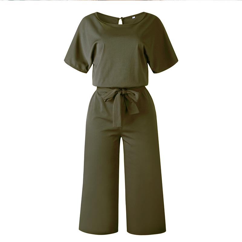 A stylish Summer Fashion Simple Short Sleeve Jumpsuit for women, featuring a wide leg design in a pure color, perfect for casual summer outings.