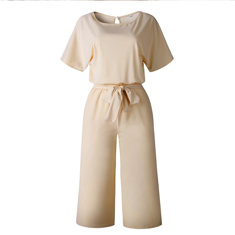 A stylish Summer Fashion Simple Short Sleeve Jumpsuit for women, featuring a wide leg design in a pure color, perfect for casual summer outings.