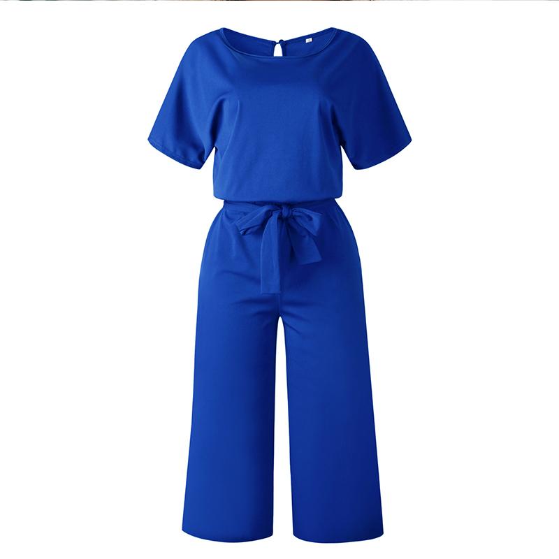 A stylish Summer Fashion Simple Short Sleeve Jumpsuit for women, featuring a wide leg design in a pure color, perfect for casual summer outings.