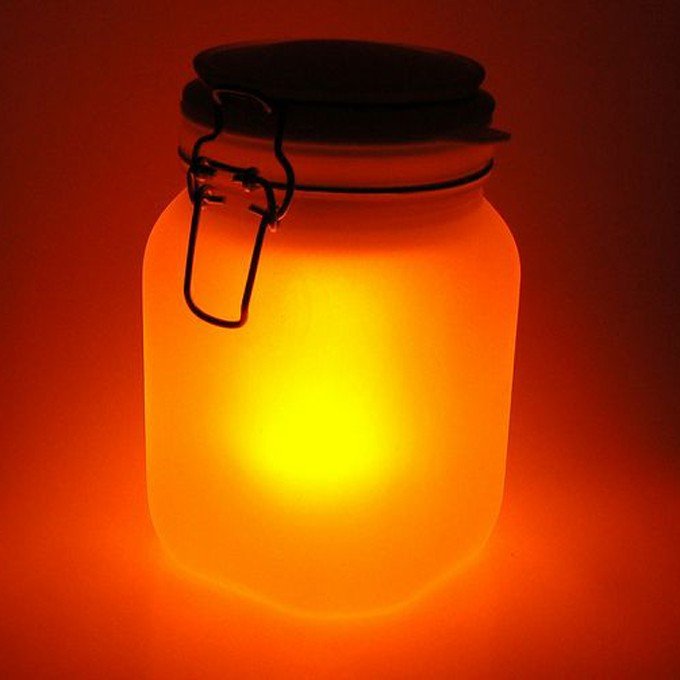 Glowing mason jar lamp.