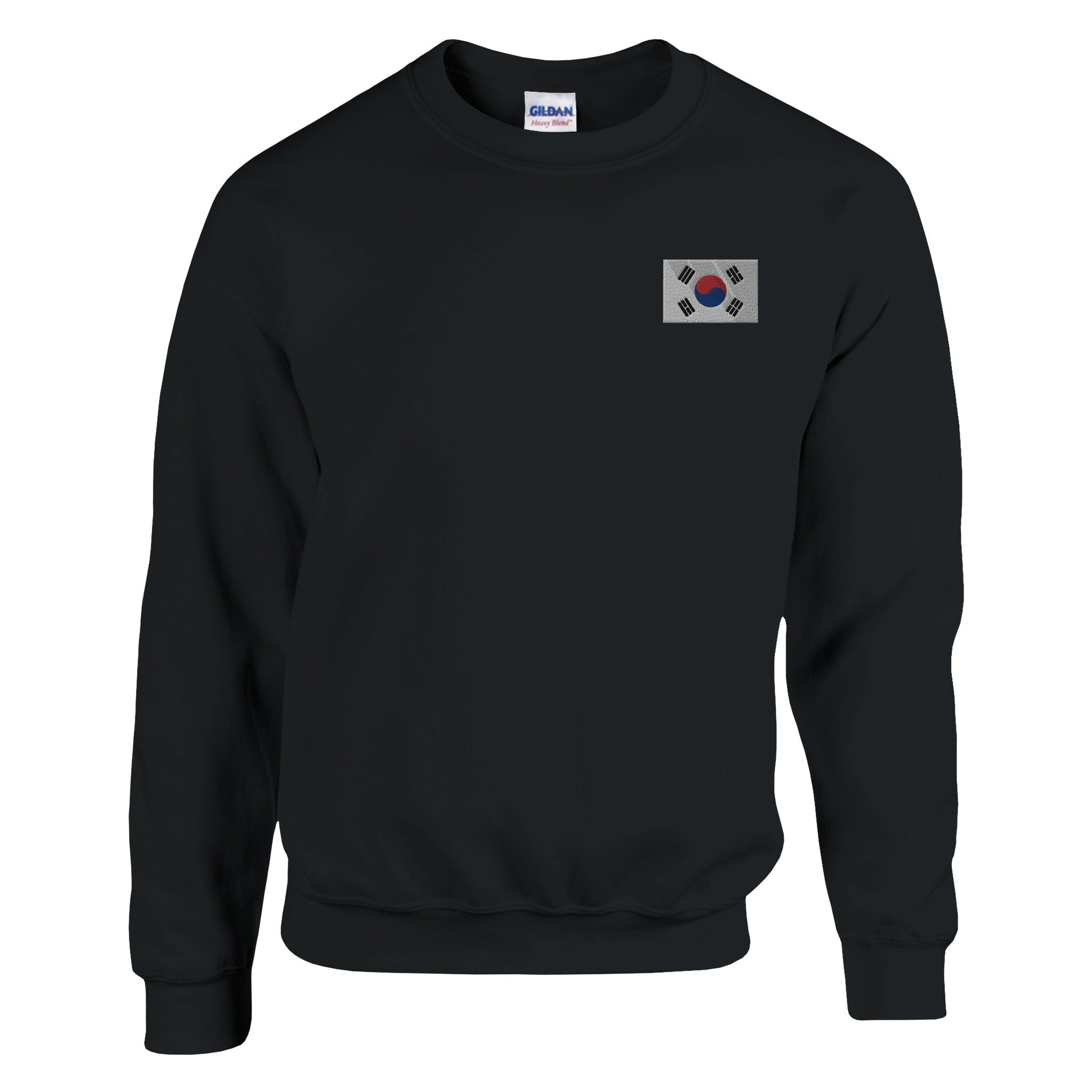 Sweat-shirt en broderie avec le drapeau de la Corée du Sud, en mélange de coton et polyester, affichant une coupe classique et des détails de couture soignés.