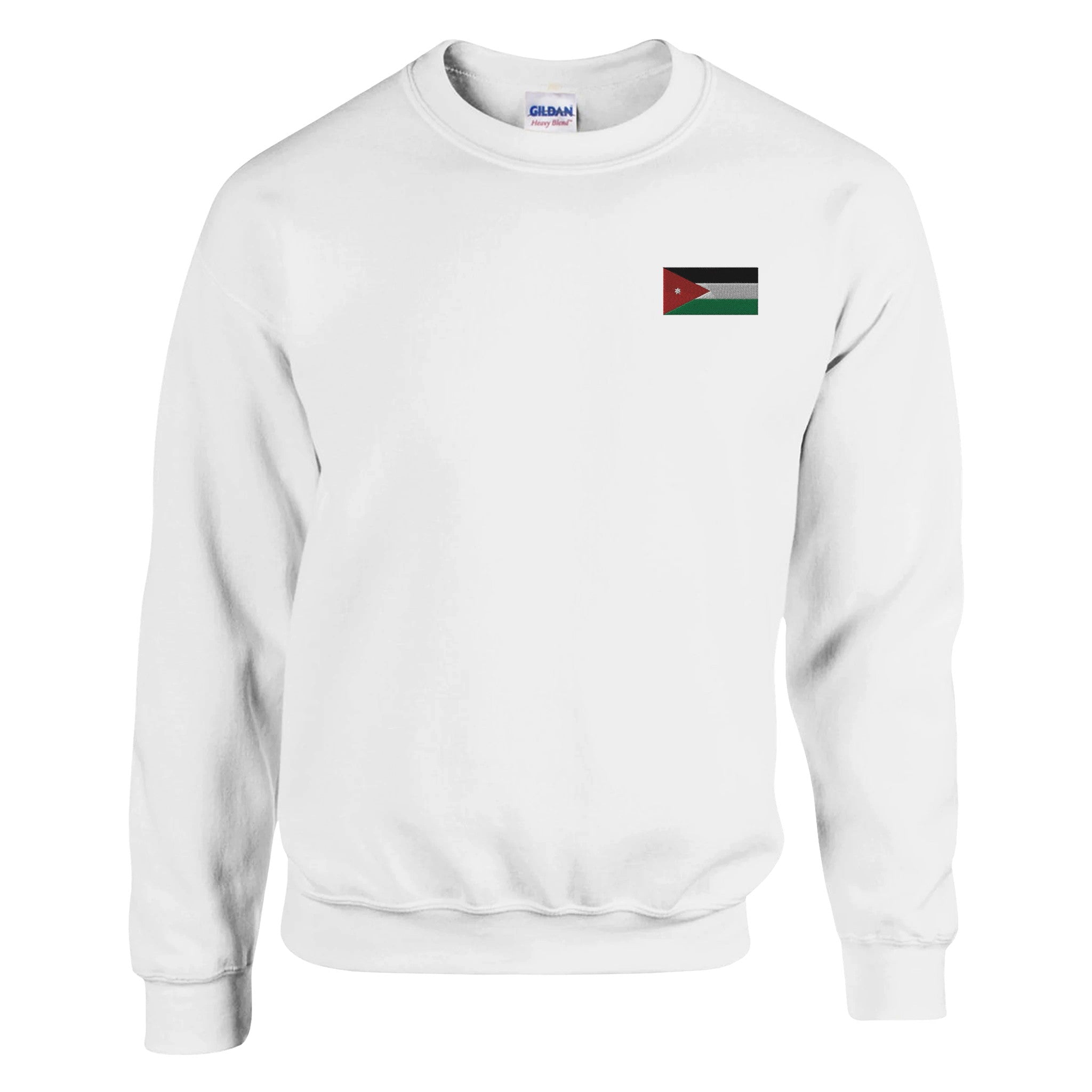 Sweat-shirt Drapeau de la Jordanie en broderie, mélange doux de coton et polyester, avec couture aiguille double et côtes élastiques.