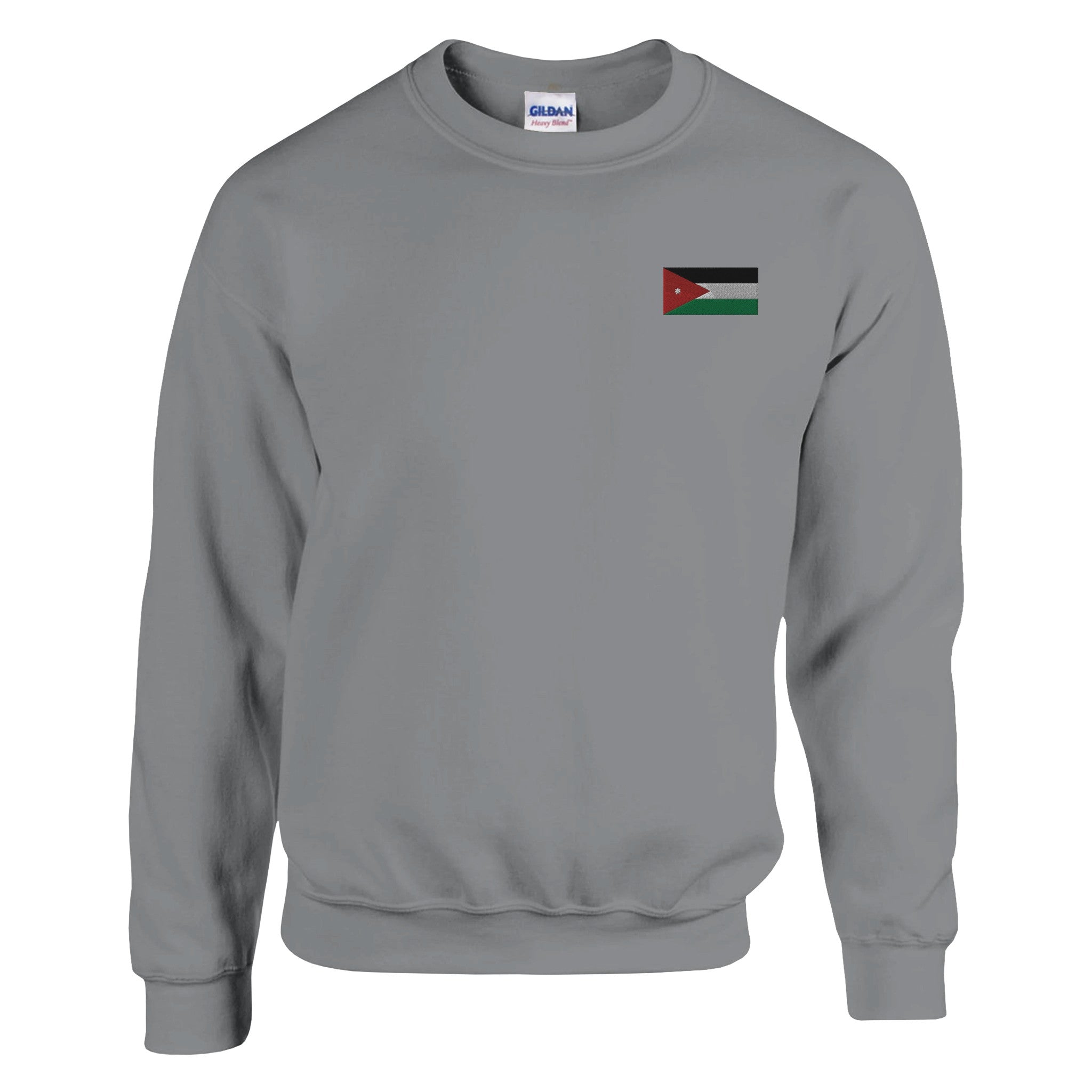 Sweat-shirt Drapeau de la Jordanie en broderie, mélange doux de coton et polyester, avec couture aiguille double et côtes élastiques.