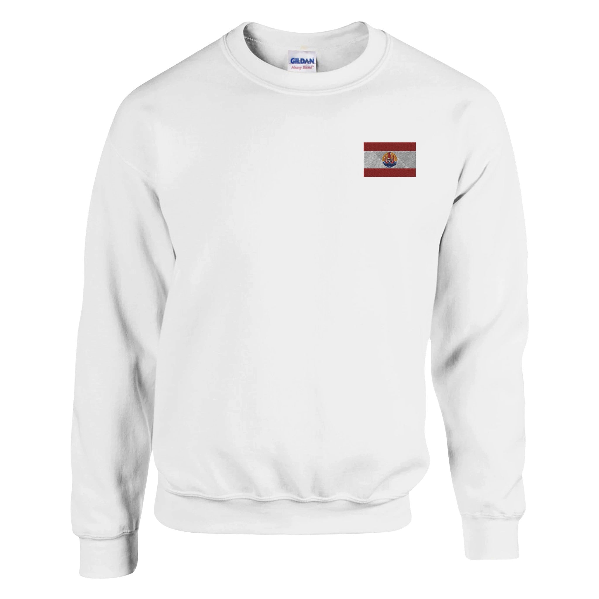 Sweat-shirt en coton et polyester avec broderie du drapeau de la Polynésie française, couleur élégante et coupe classique.