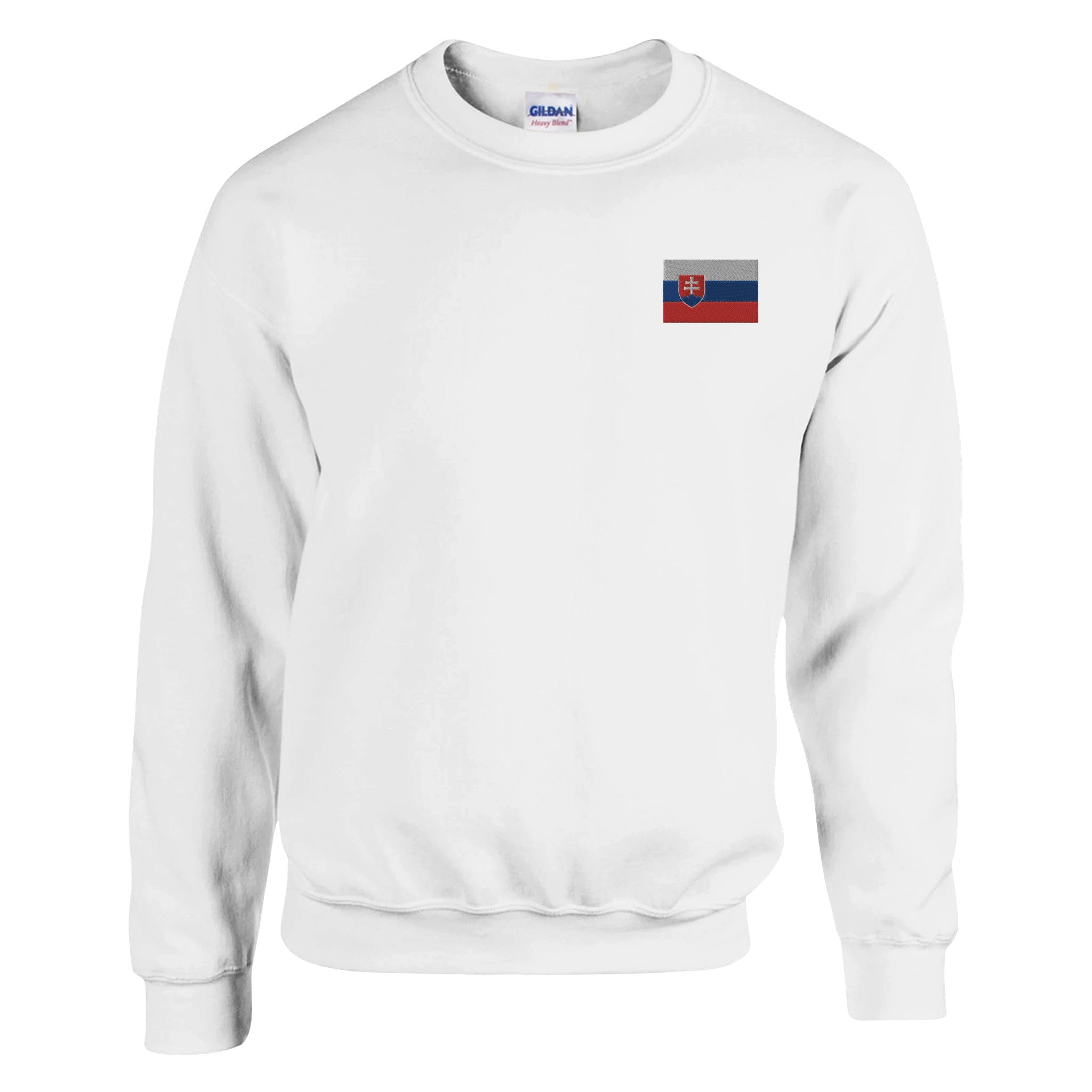 Sweat-shirt en broderie avec le drapeau de la Slovaquie, en mélange de coton et polyester, affichant une couture de qualité.