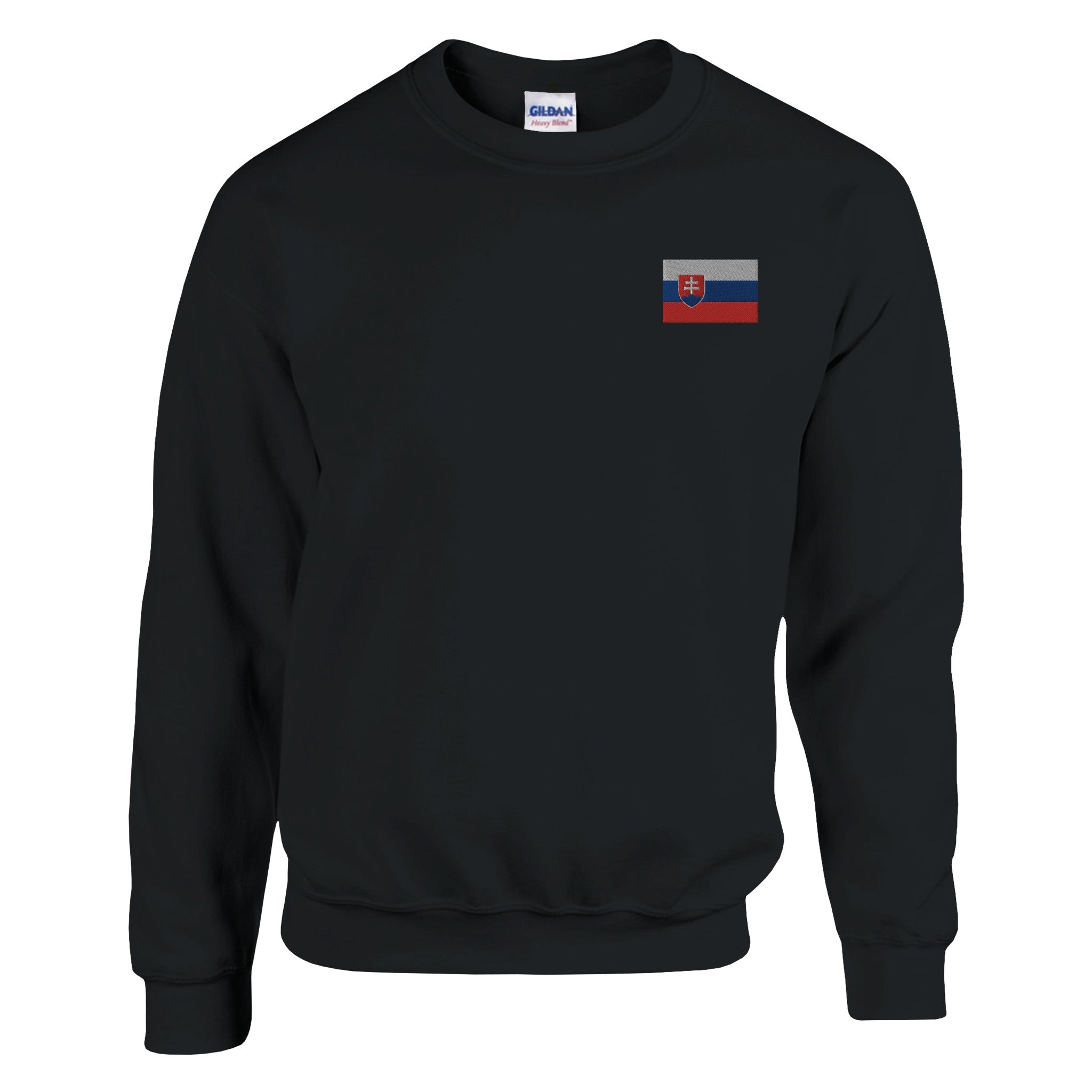 Sweat-shirt en broderie avec le drapeau de la Slovaquie, en mélange de coton et polyester, affichant une couture de qualité.