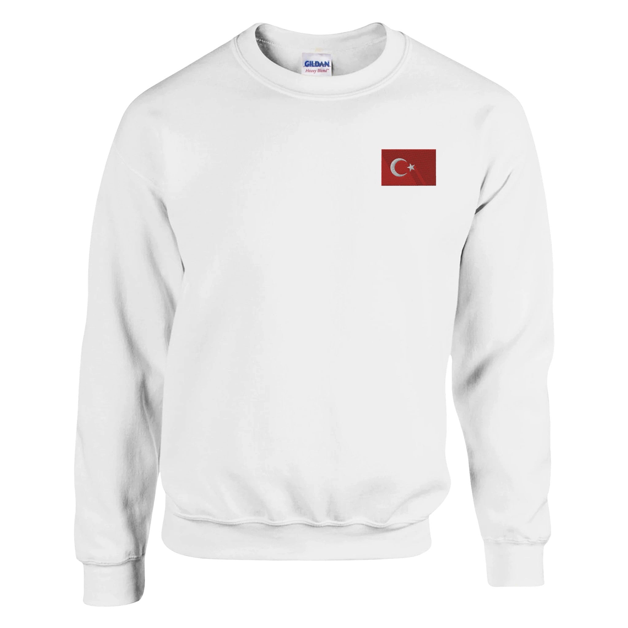 Sweat-shirt en broderie avec le drapeau de la Turquie, en mélange de coton et polyester, affichant une coupe classique et des détails de couture renforcés.