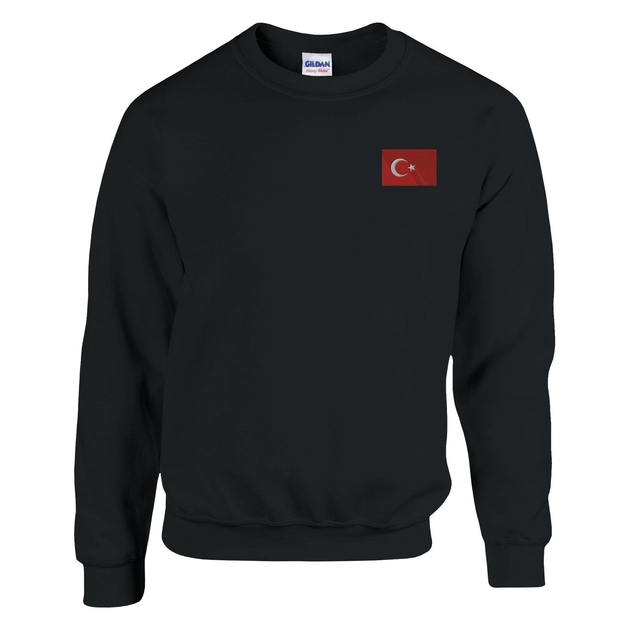 Sweat-shirt en broderie avec le drapeau de la Turquie, en mélange de coton et polyester, affichant une coupe classique et des détails de couture renforcés.