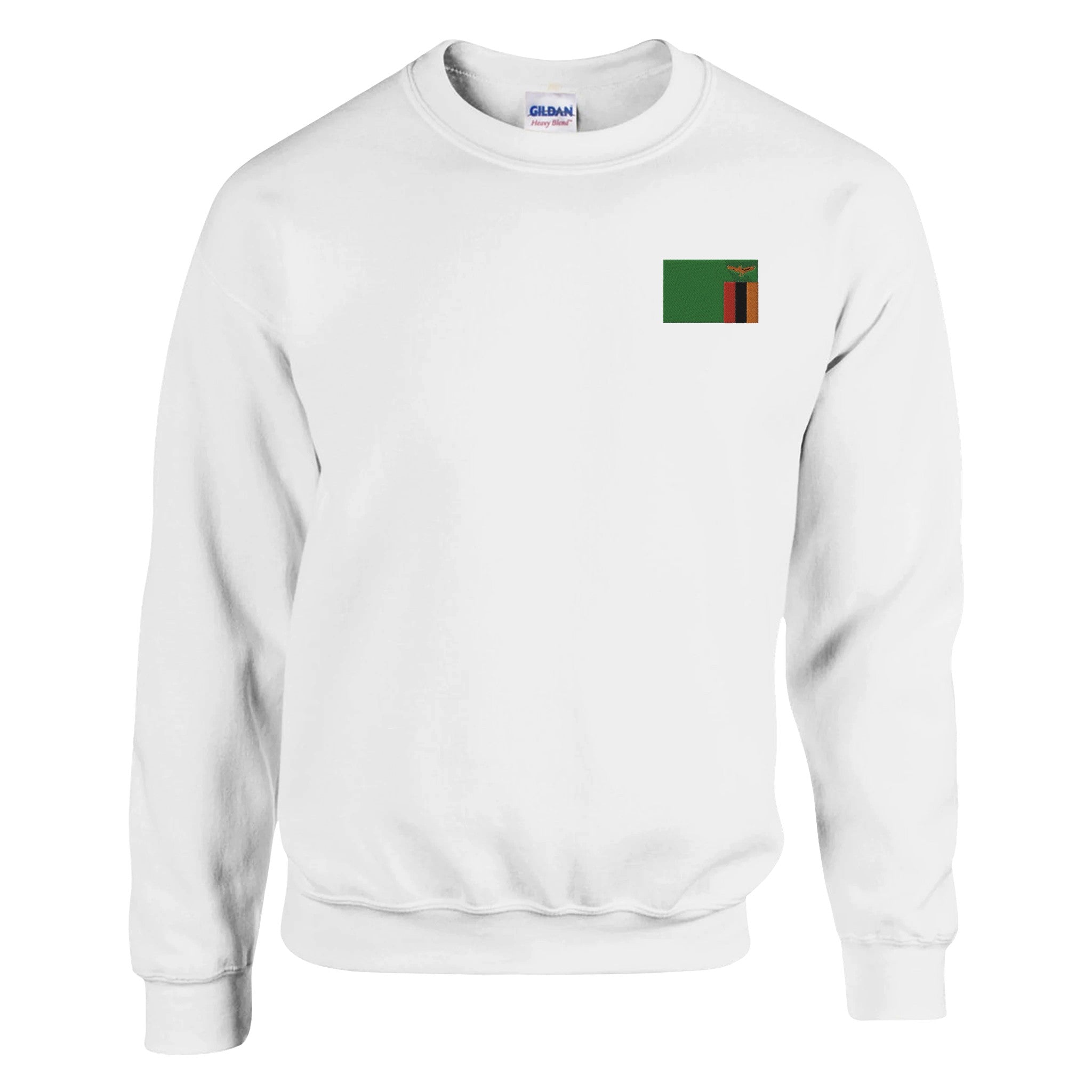 Sweat-shirt Drapeau de la Zambie en broderie, mélange de coton et polyester, avec des coutures renforcées et une coupe classique.