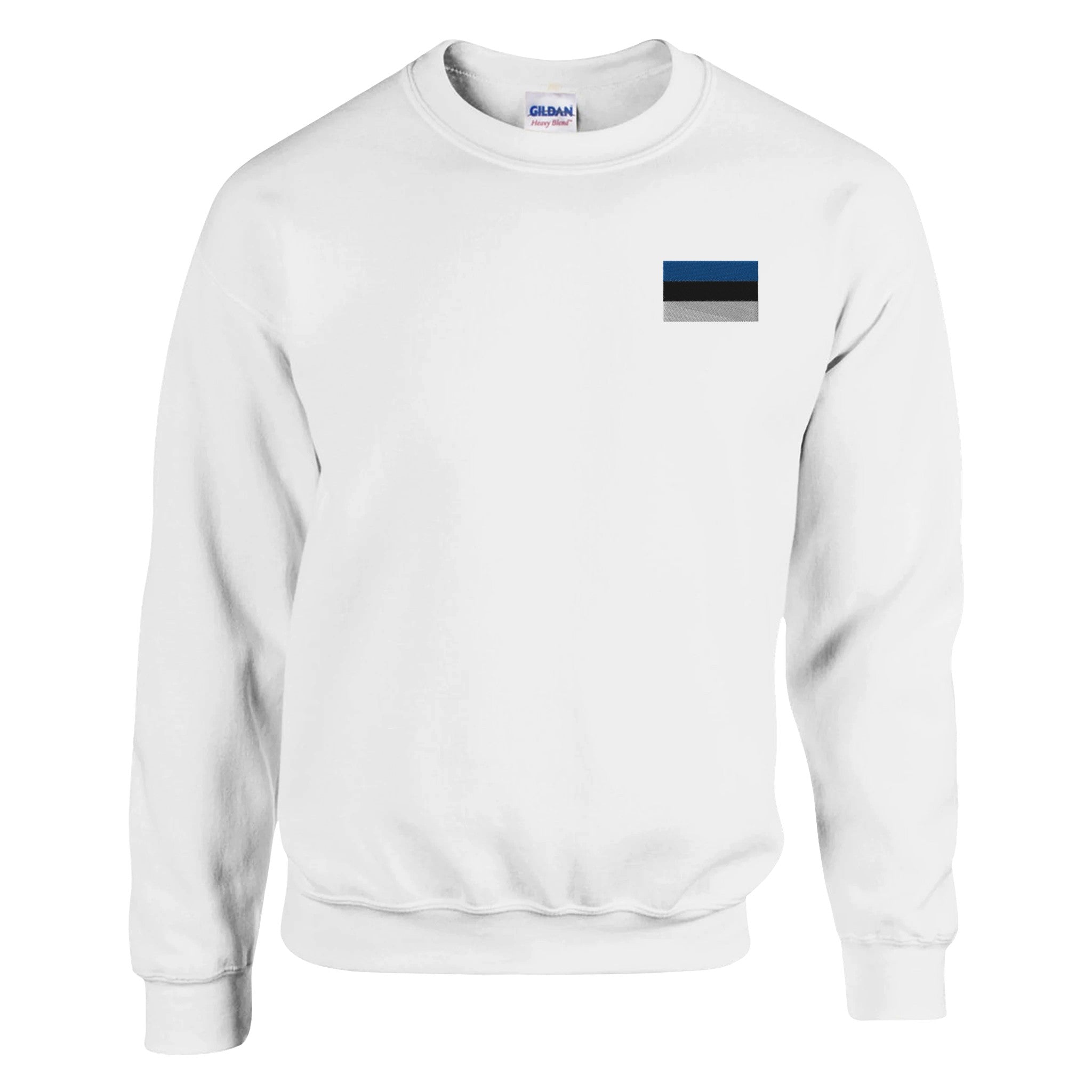 Sweat-shirt en coton et polyester avec broderie du drapeau de l'Estonie, affichant une coupe classique et des détails de couture robustes.