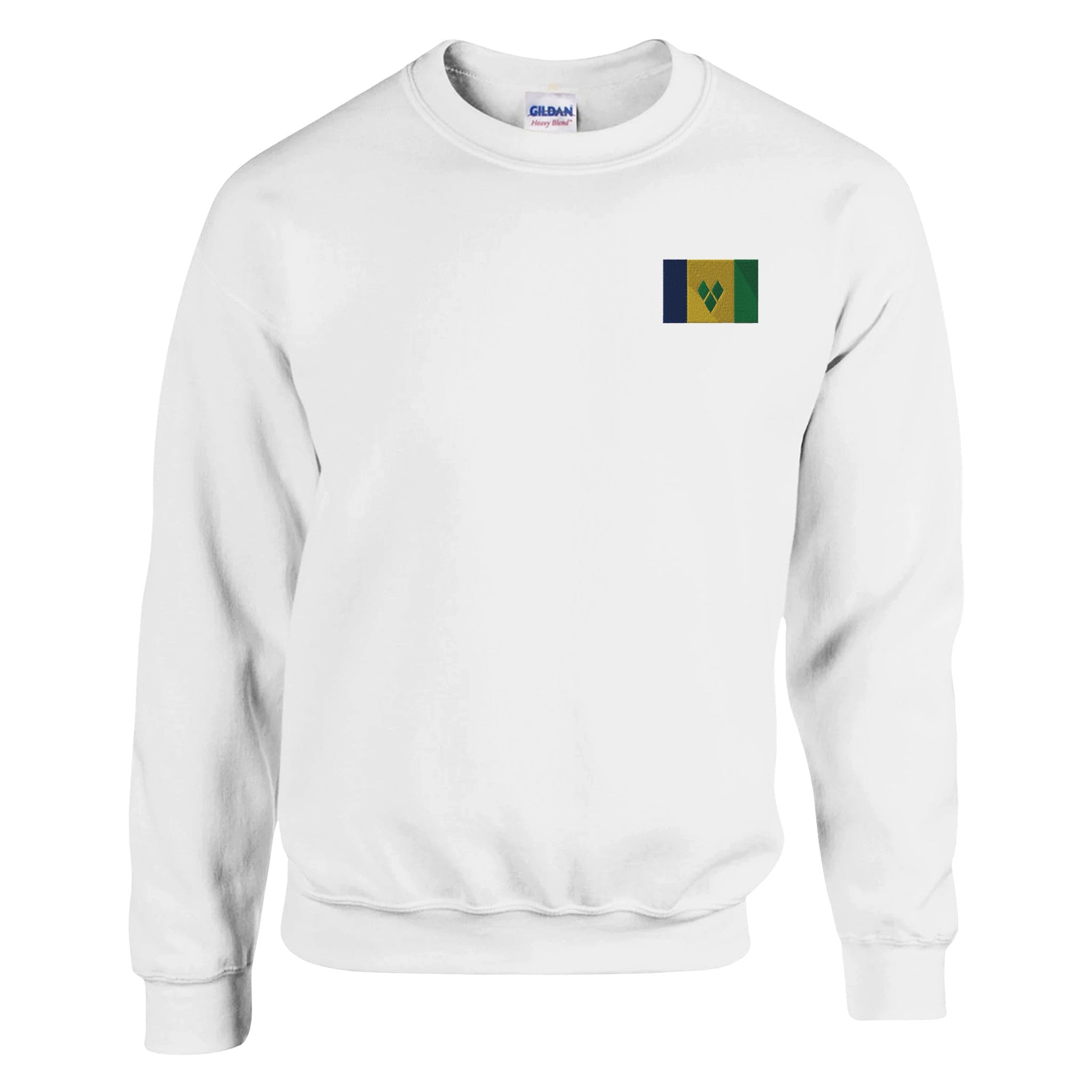 Sweat-shirt en coton et polyester avec broderie du drapeau de Saint-Vincent-et-les-Grenadines, disponible en plusieurs tailles.