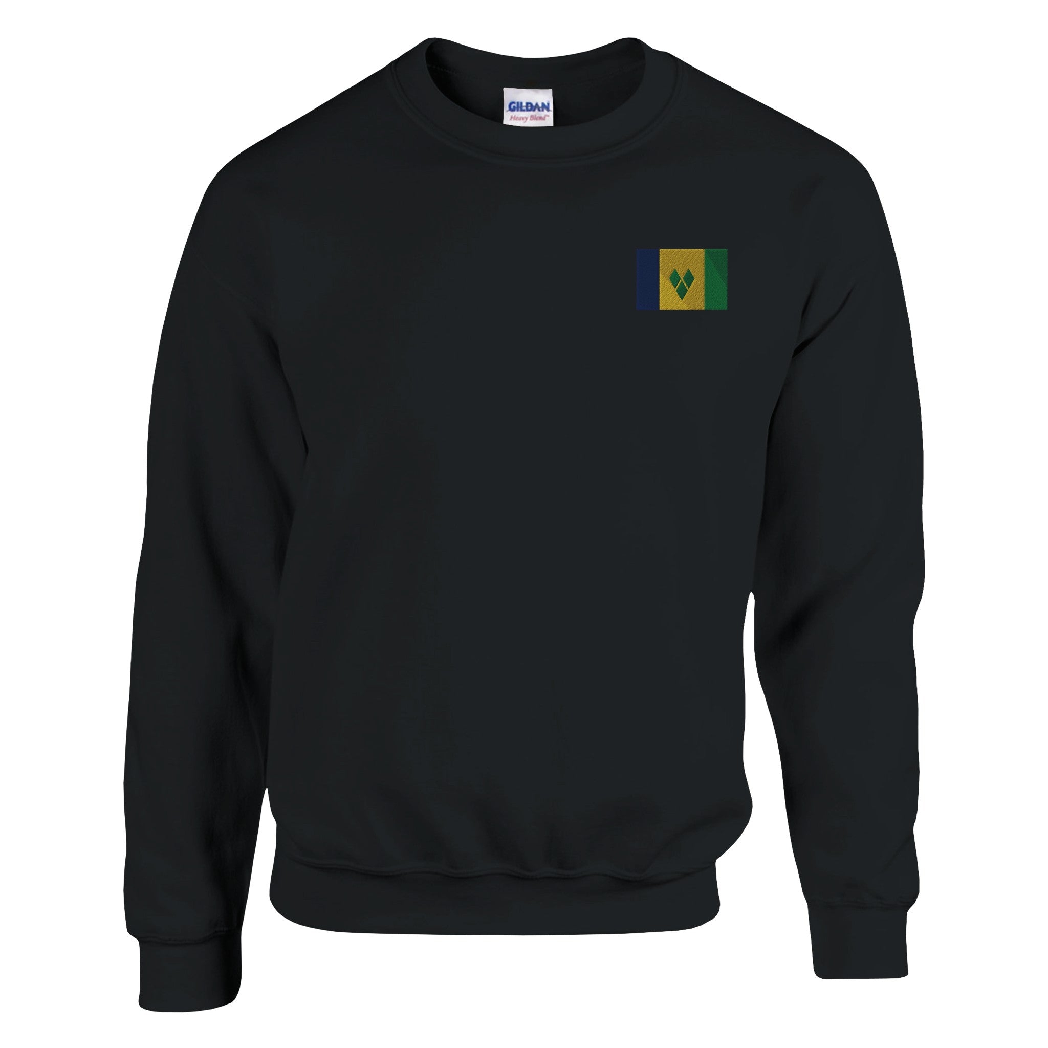 Sweat-shirt en coton et polyester avec broderie du drapeau de Saint-Vincent-et-les-Grenadines, disponible en plusieurs tailles.