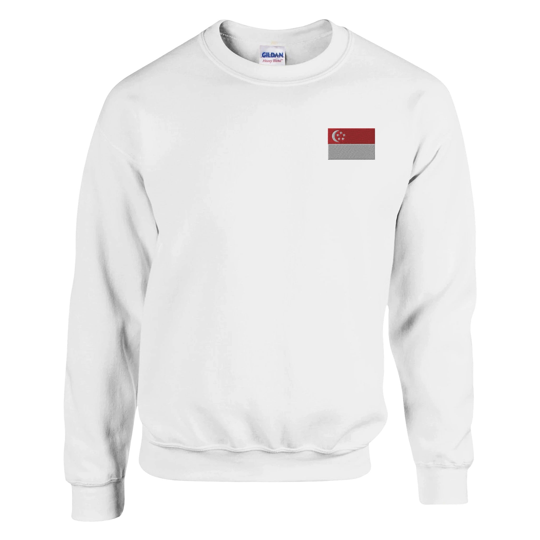 Sweat-shirt Drapeau de Singapour en broderie, mélange de coton et polyester, coupe classique, idéal pour un style décontracté.