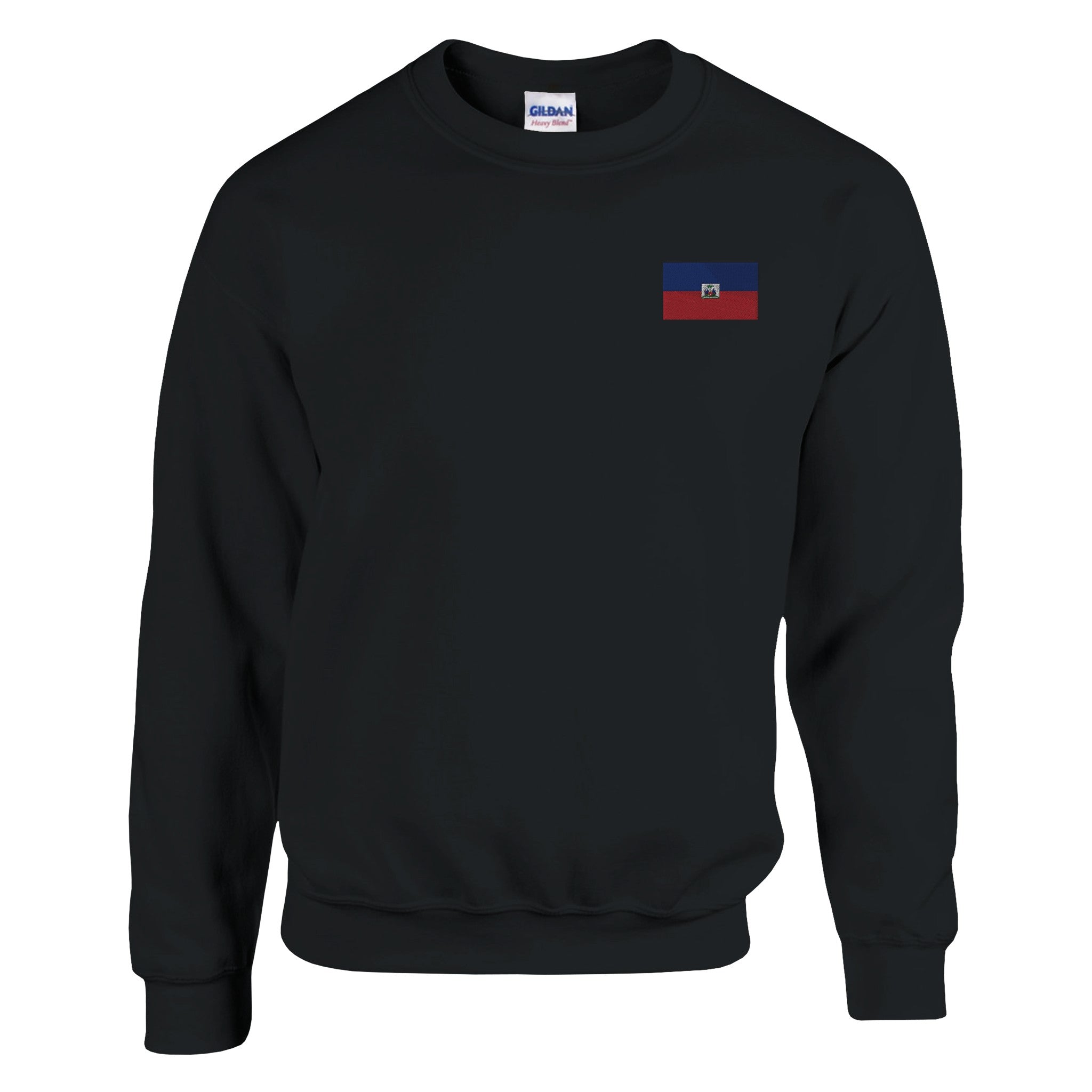 Sweat-shirt en broderie avec le drapeau d'Haïti, mélange de coton et polyester, coupe classique, idéal pour un style décontracté.