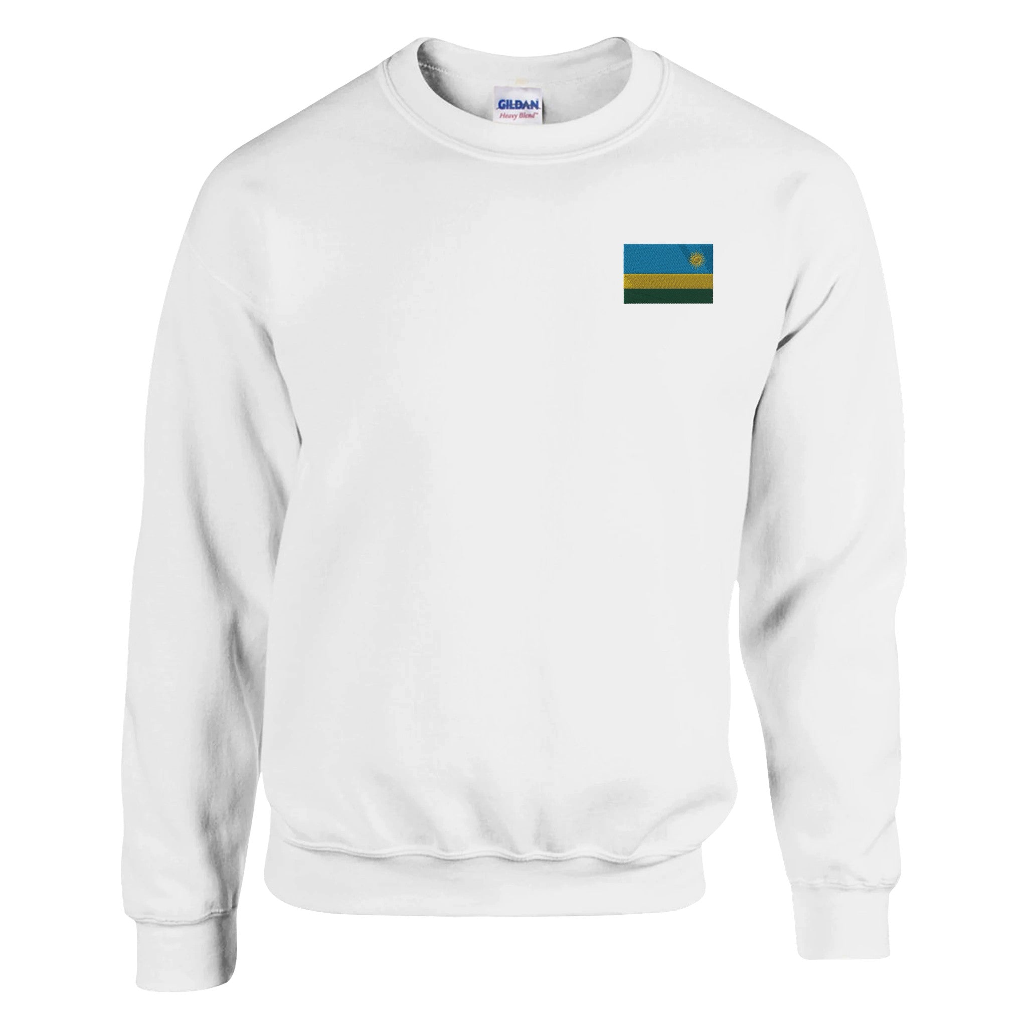 Sweat-shirt Drapeau du Rwanda en broderie, mélange de coton et polyester, avec coutures renforcées et coupe classique.