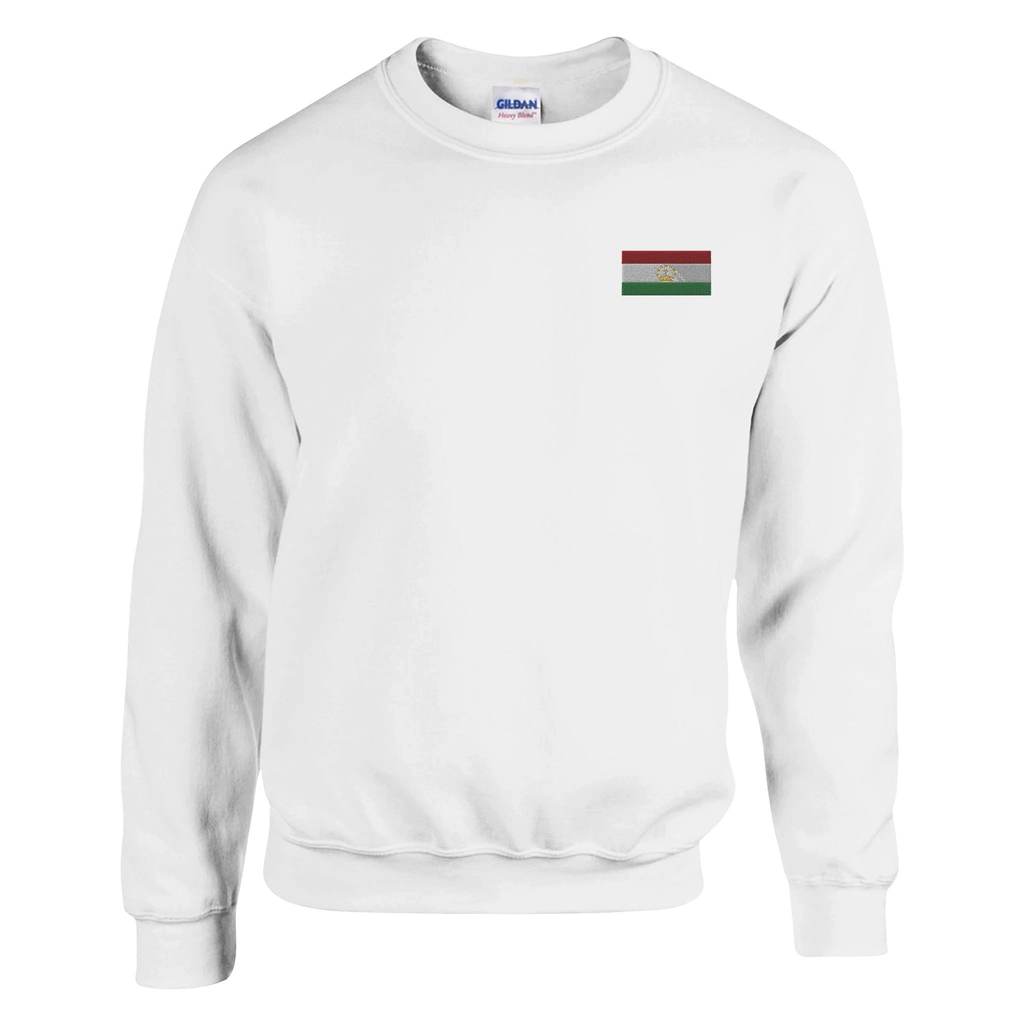 Sweat-shirt en broderie avec le drapeau du Tadjikistan, mélange de coton et polyester, coupe classique.