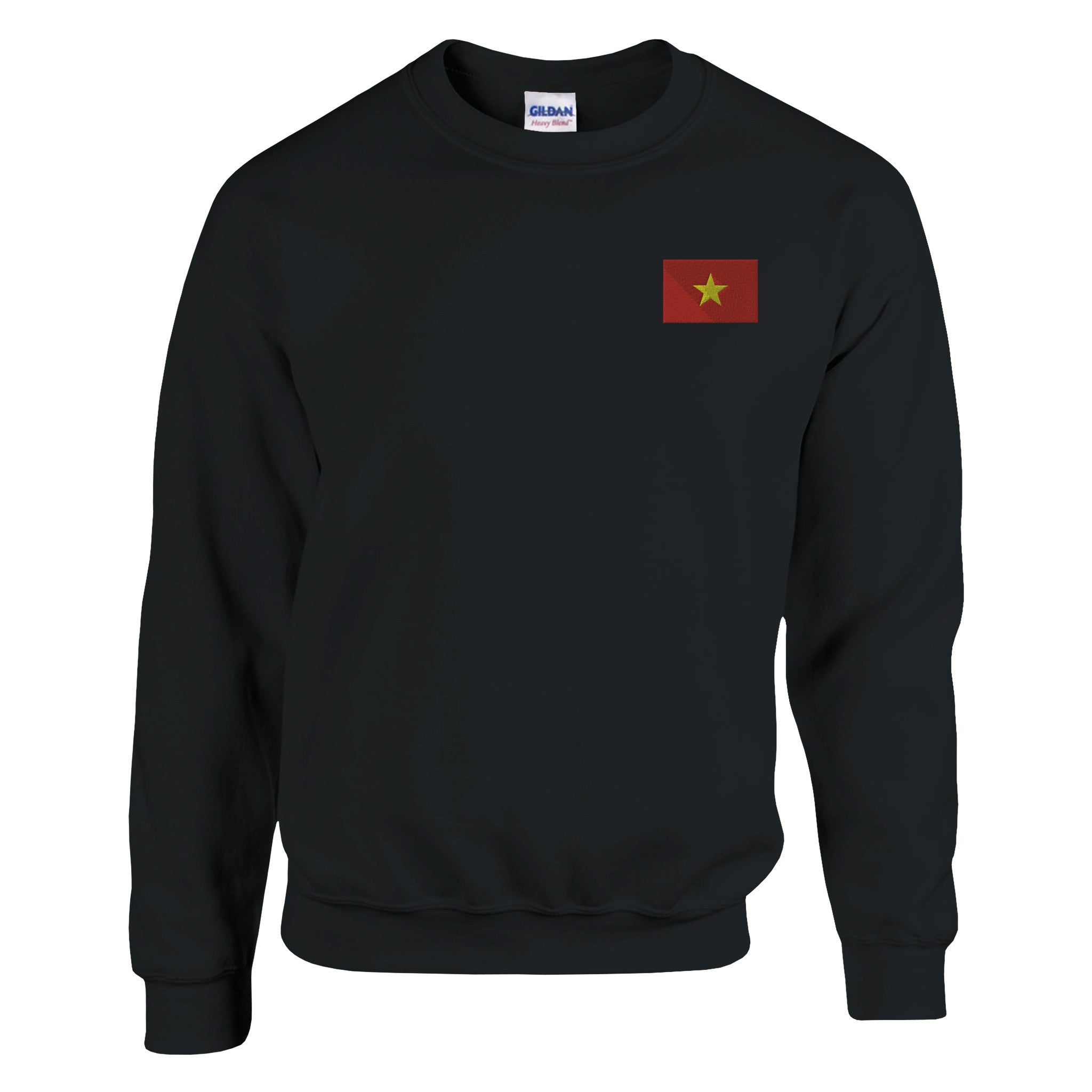 Sweat-shirt en broderie avec le drapeau du Viêt Nam, mélange de coton et polyester, coupe classique, idéal pour un style décontracté.