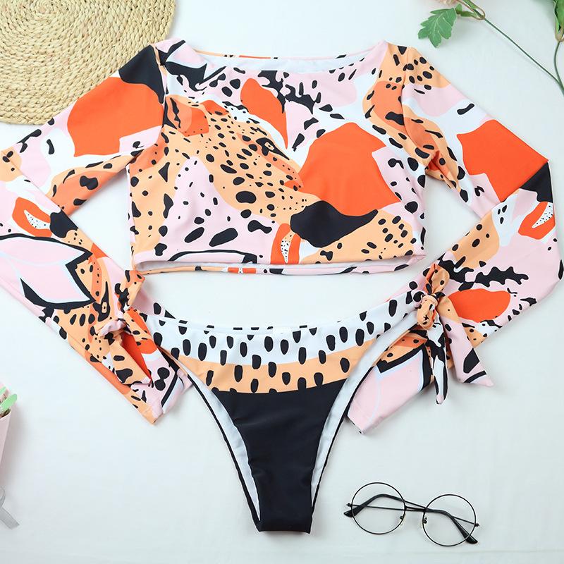 High Waist Long Sleeves Bikinis Set for Women featuring a tank top and reversible bikini bottom, perfect for beach and pool outings.