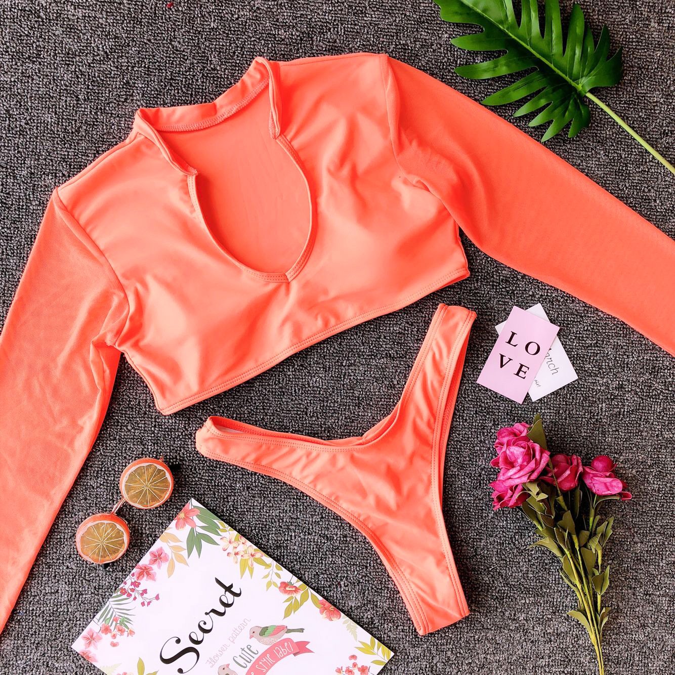 High Waist Long Sleeves Bikinis Set for Women featuring a tank top and reversible bikini bottom, perfect for beach and pool outings.