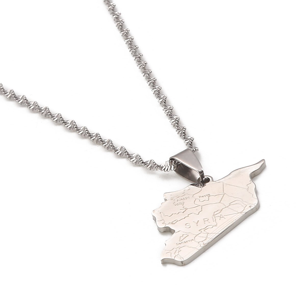 Syria Map Necklace featuring a gold color charm pendant, designed for women, showcasing a map-themed pendant.