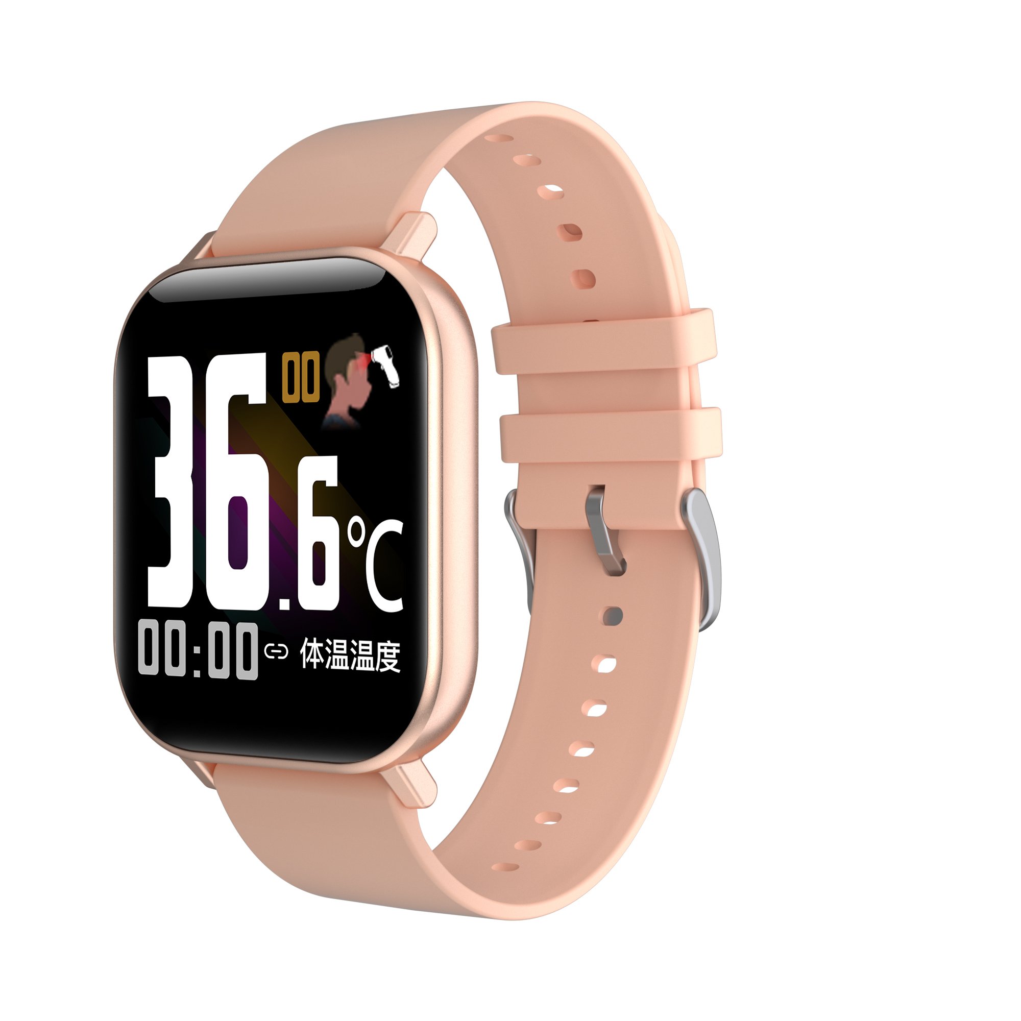 T68 Smartwatch showcasing temperature measurement and health monitoring features with a sleek design.