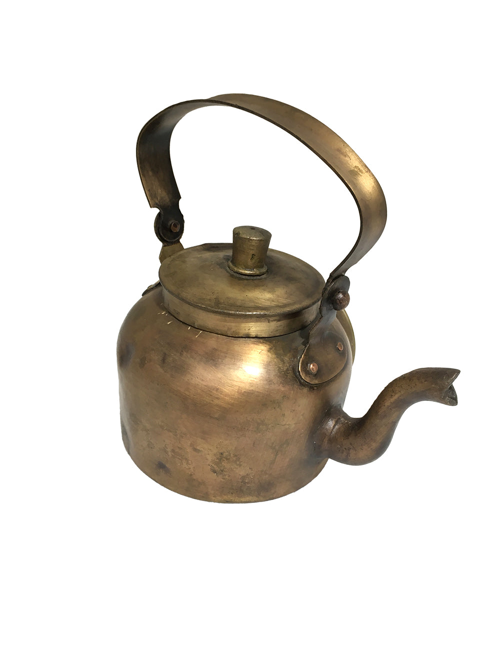 Old Brass Tea Kettle Clock with intricate detailing and antique finish, perfect for home decor.