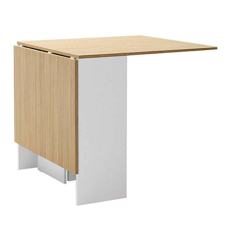 Extendable dining table SARA in white and oak finish, showcasing its compact design and elegant style.