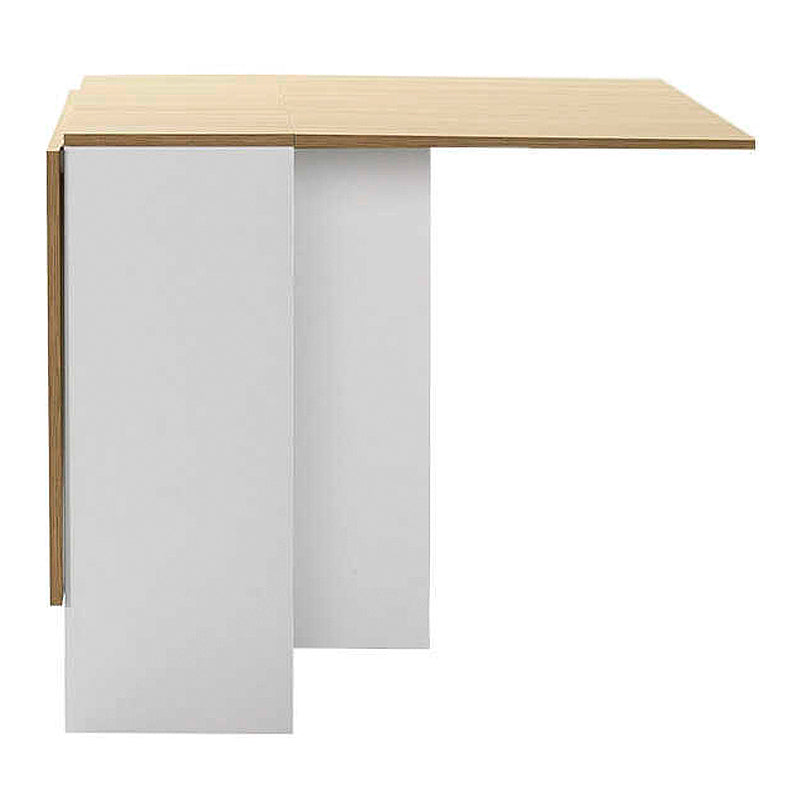 Extendable dining table SARA in white and oak finish, showcasing its compact design and elegant style.