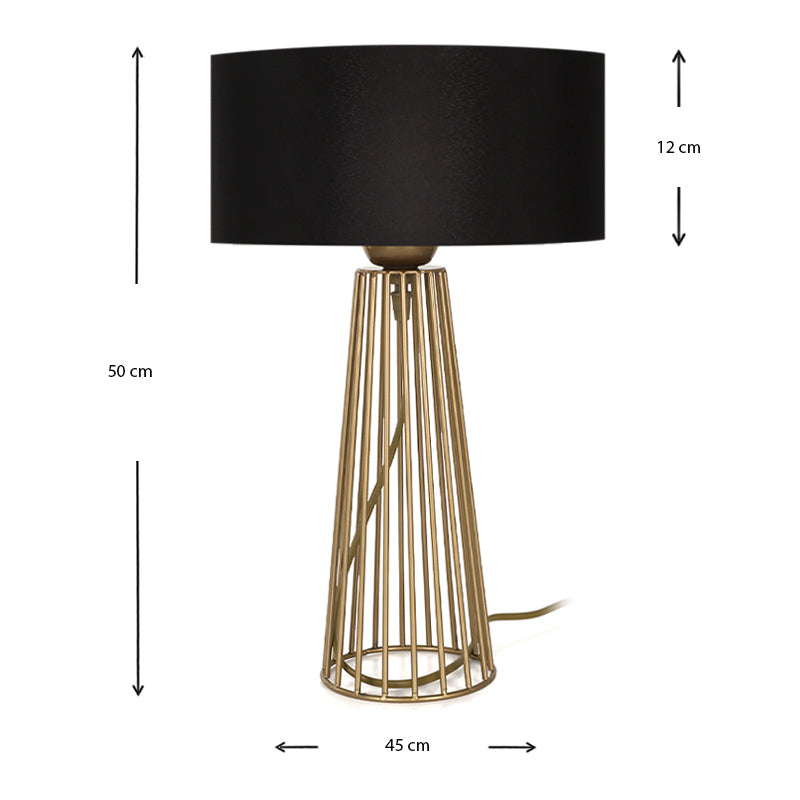 Stylish Table Lamp Light TOWER in gold and black, featuring a metallic base and fabric shade, measuring 25x25x45 cm.