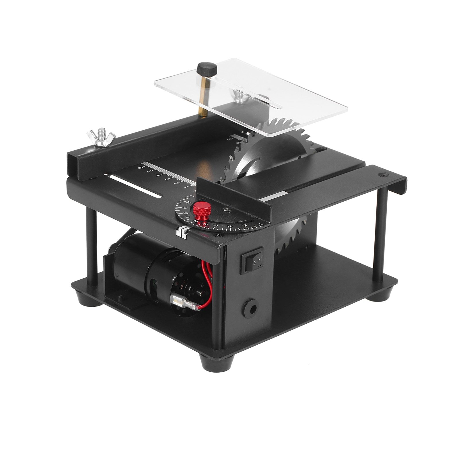 Table Saw Mini Desktop Cutter with adjustable speed and grinding wheel, designed for precise wood cutting.