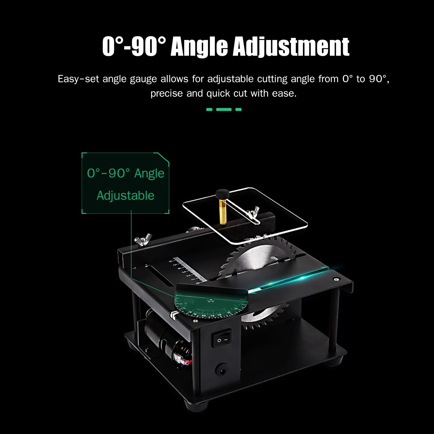 Table Saw Mini Desktop Cutter with adjustable speed and grinding wheel, designed for precise wood cutting.