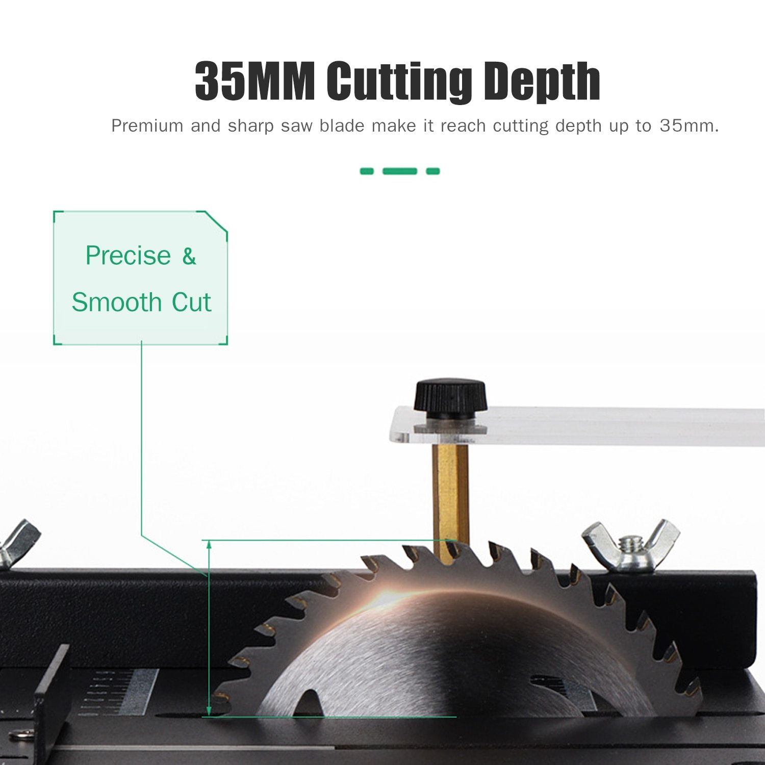 Table Saw Mini Desktop Cutter with adjustable speed and grinding wheel, designed for precise wood cutting.