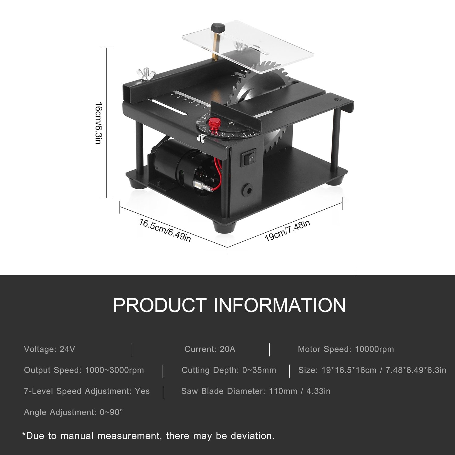 Table Saw Mini Desktop Cutter with adjustable speed and grinding wheel, designed for precise wood cutting.