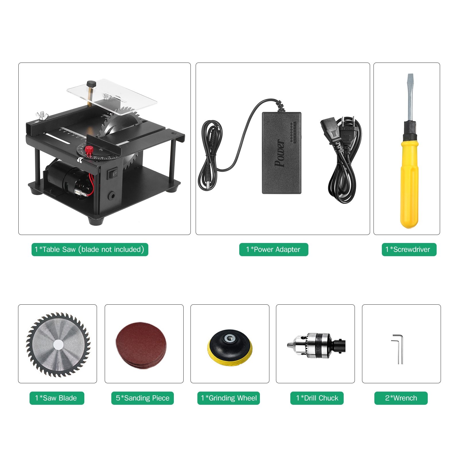 Table Saw Mini Desktop Cutter with adjustable speed and grinding wheel, designed for precise wood cutting.