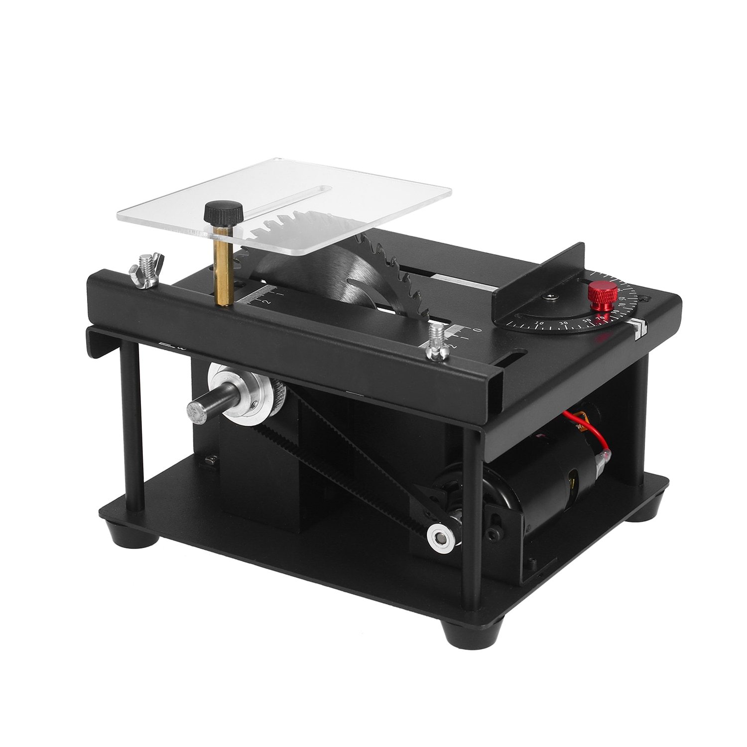 Table Saw Mini Desktop Cutter with adjustable speed and grinding wheel, designed for precise wood cutting.