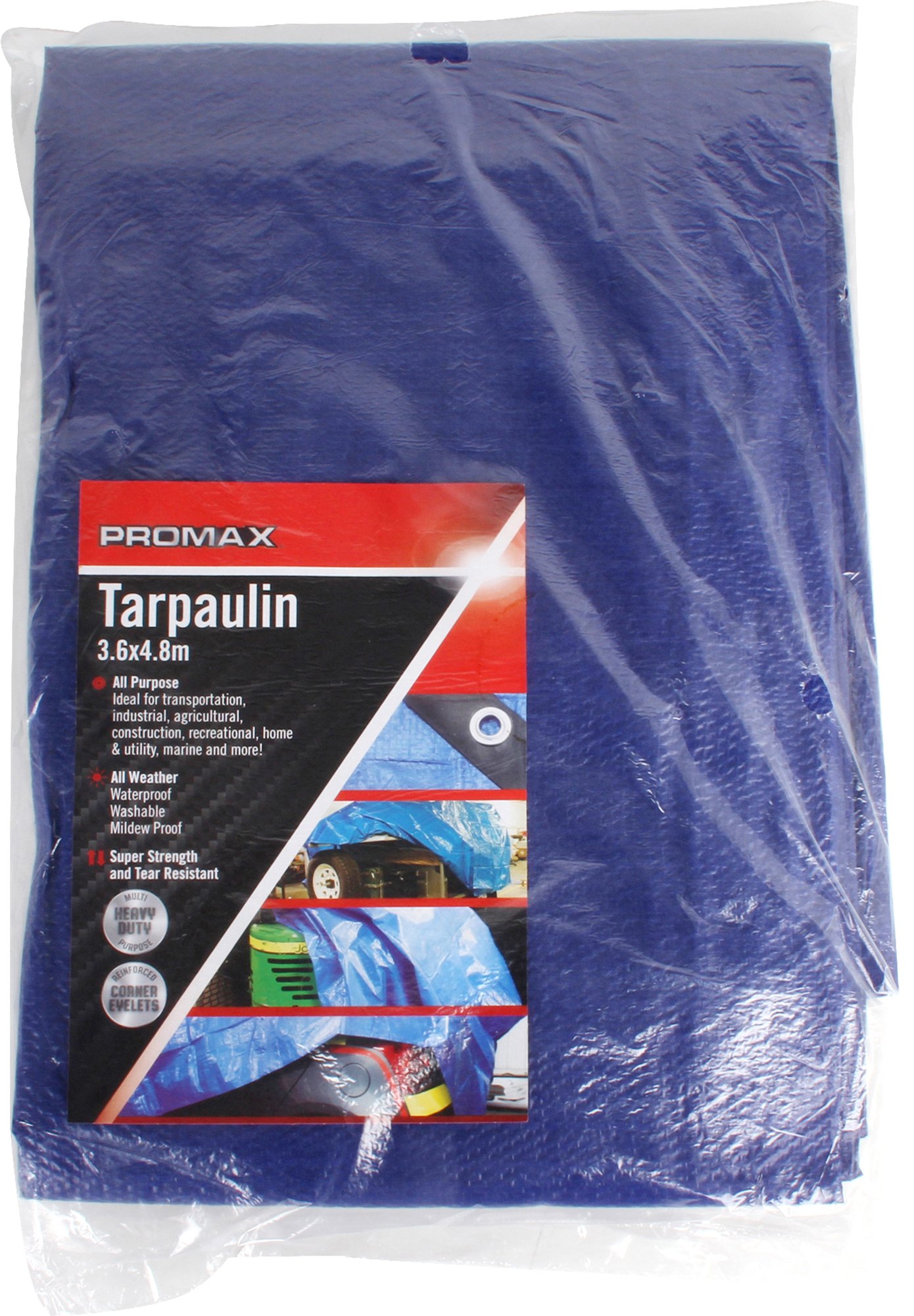 Package of blue Promax tarpaulin.