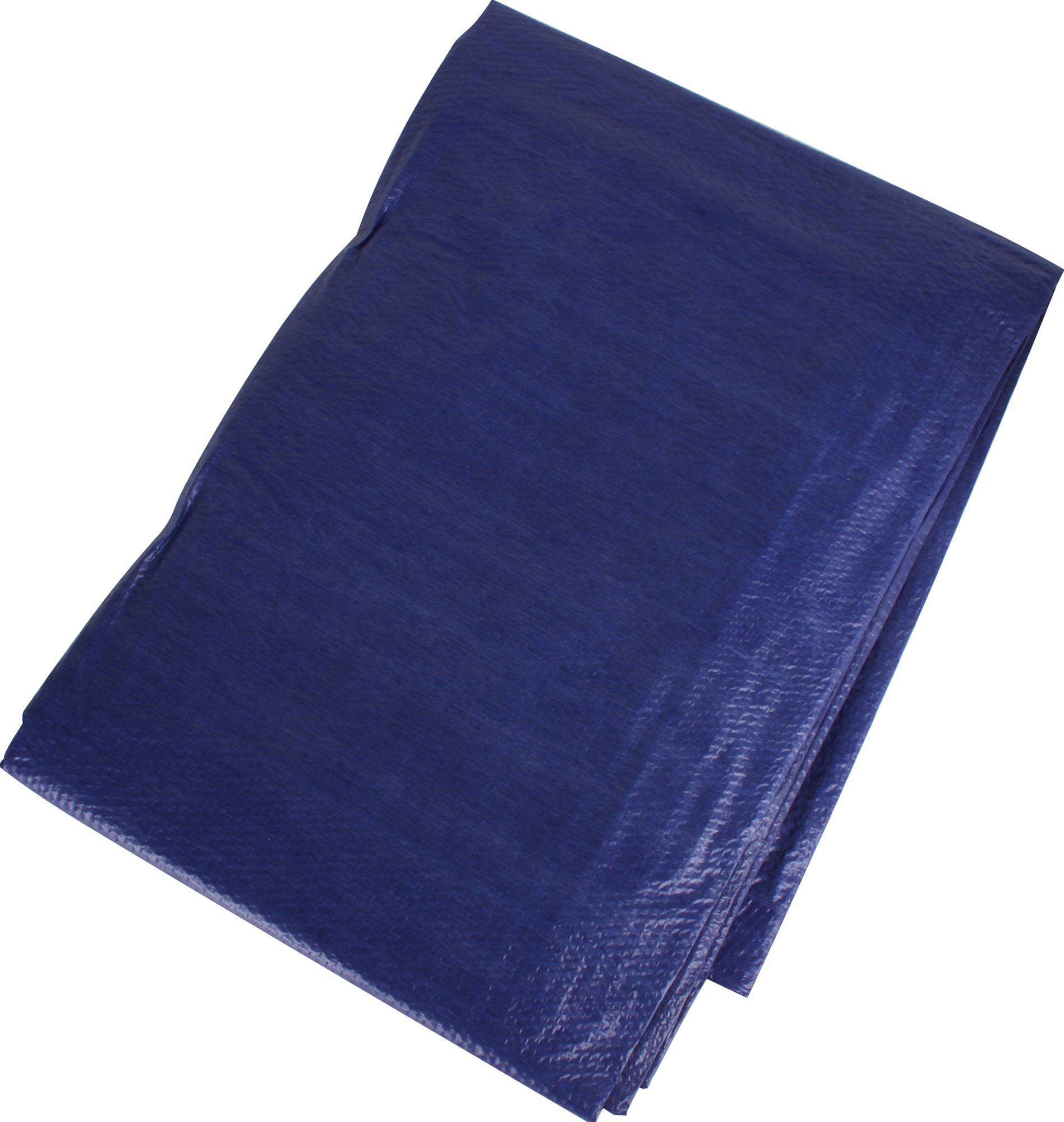 Folded blue plastic tarp.