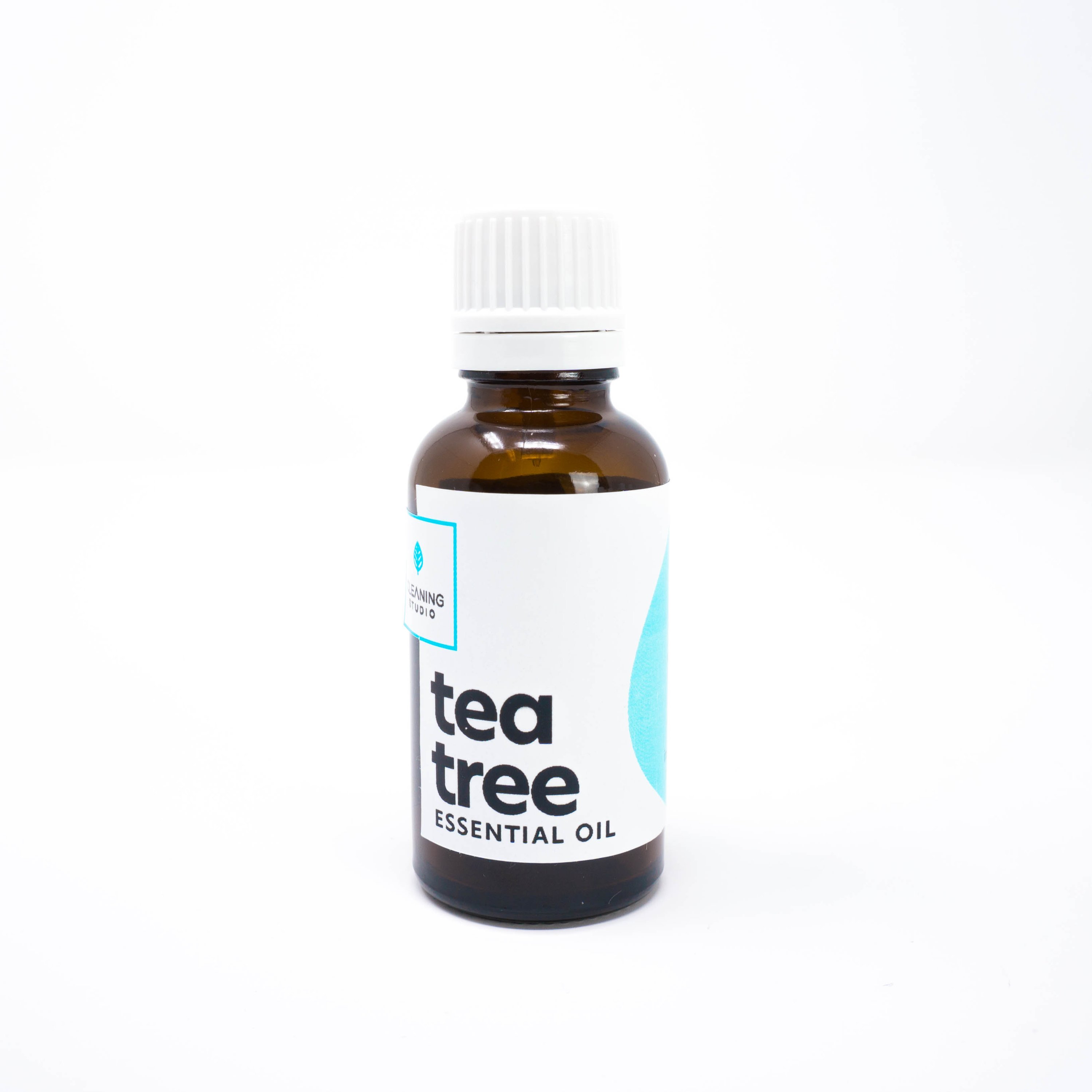 A 1oz bottle of 100% Pure Tea Tree Essential Oil with a green label, showcasing its therapeutic-grade quality and natural properties.